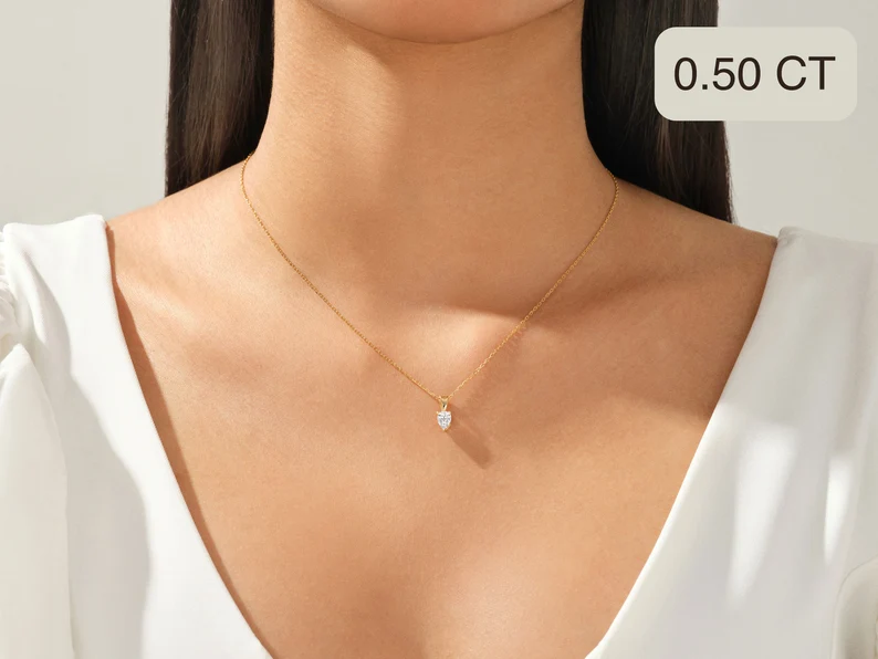 925 Sterling Silver Pear Diamond Pendant 0.5CT Diamond Pear Cut Solitaire Necklace