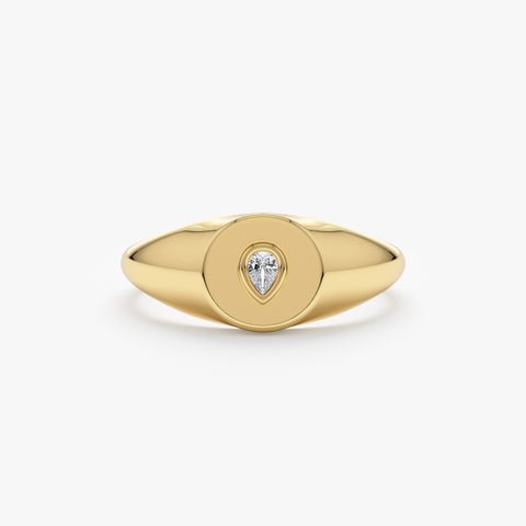 925 Sterling Silver Pear Diamond Signet Ring