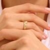 Pear diamond wedding band with thick gold plating
