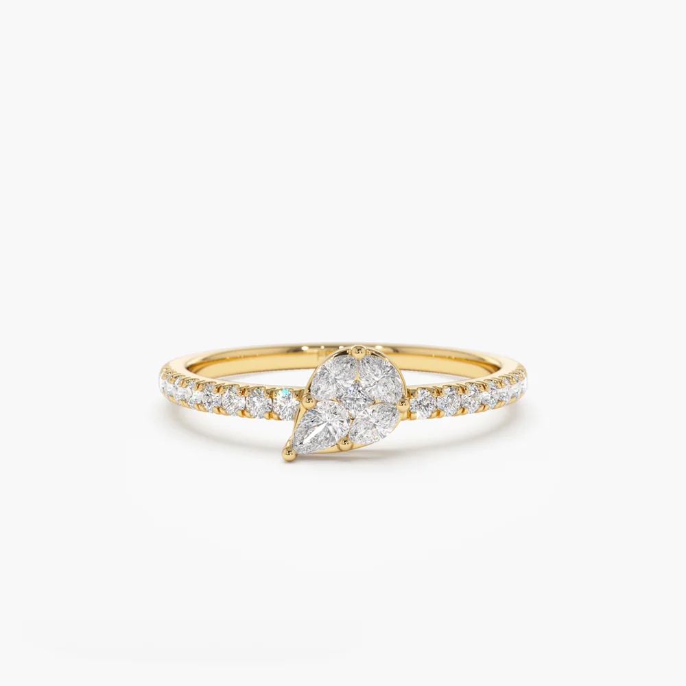 925 Sterling Silver Pear Shape Illusion Setting Diamond Engagement Ring
