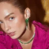 925 Sterling Silver Pear Shaped Emerald And Diamond Drop Earrings - Image 2