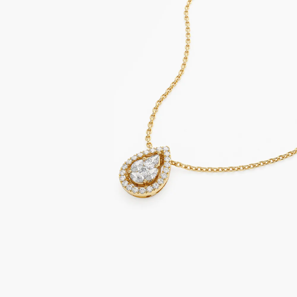 925 Sterling Silver Pear Shaped Illusion Setting Halo Diamond Necklace