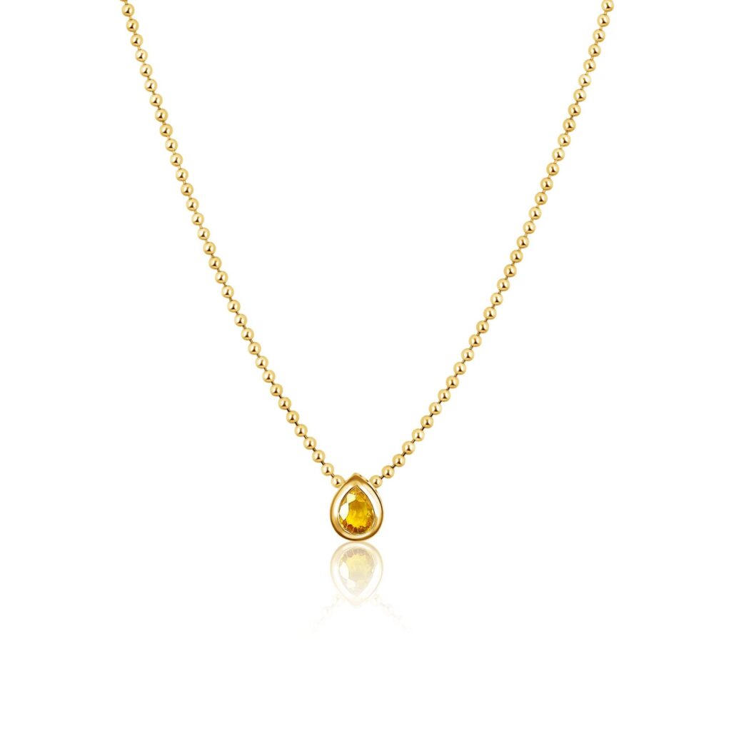 925 Sterling Silver Pear Yellow Sapphire Ball Chain Necklace
