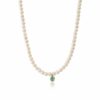 925 Sterling Silver Pearl Emerald Pendant Necklace