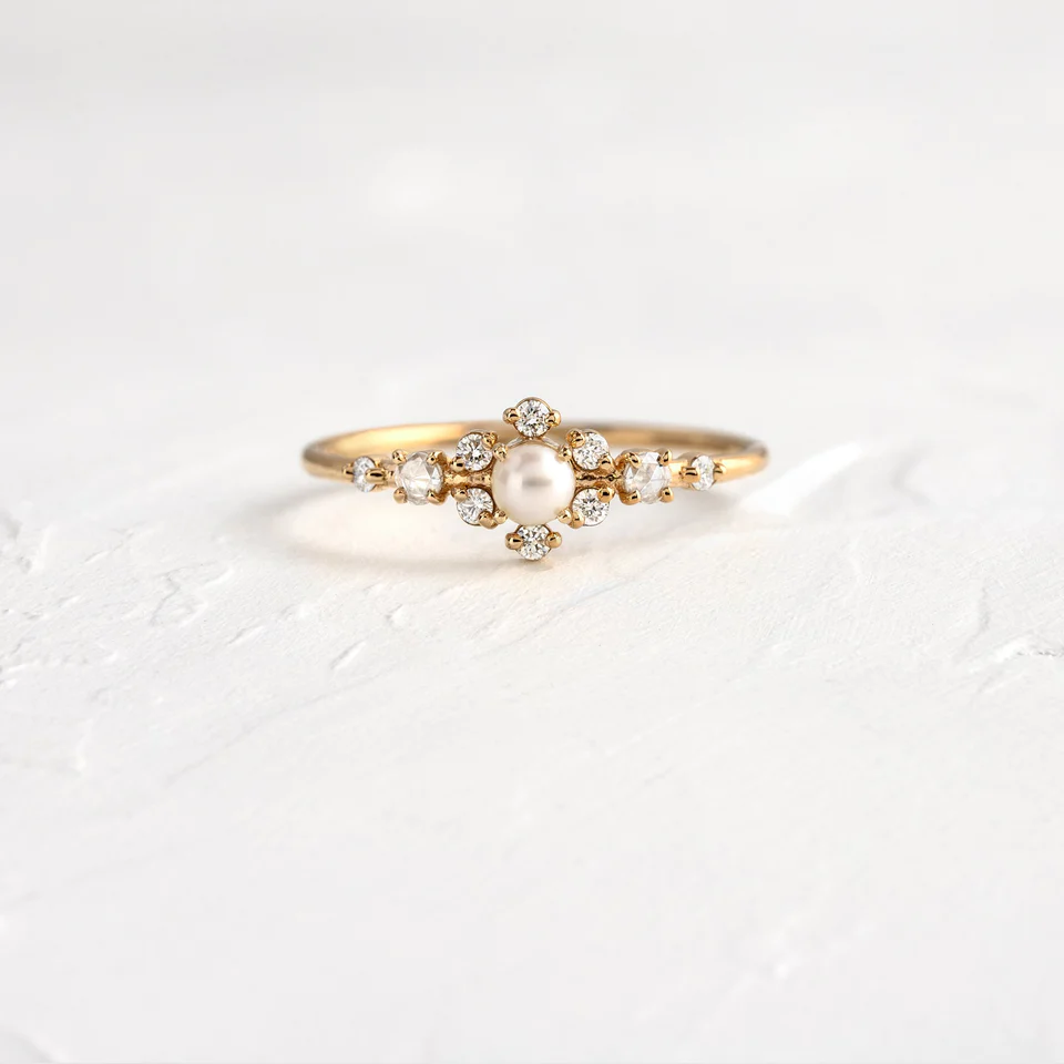 925 Sterling Silver Pearl Siren Diamond Ring