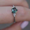 925 Sterling Silver Pentagon Parti Sapphire Ring with geometric silhouette
