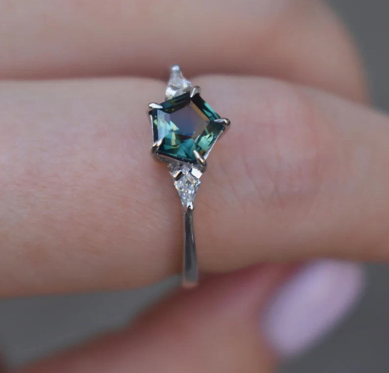925 Sterling Silver Pentagon Parti Sapphire Ring