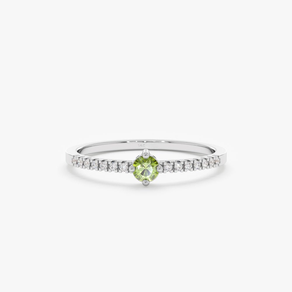 925 Sterling Silver Peridot and Diamond Engagement Ring