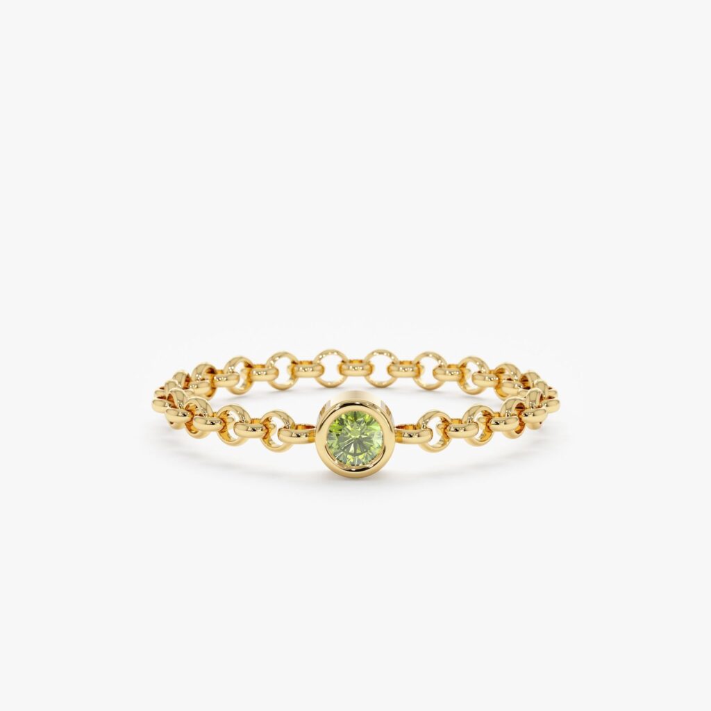925 Sterling Silver Peridot Chain Ring