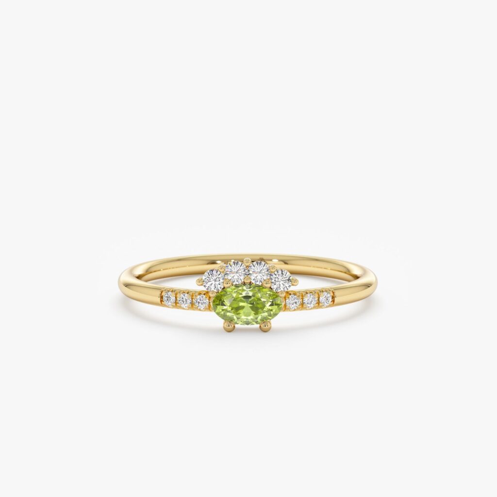 925 Sterling Silver Peridot Diamond Crown Ring