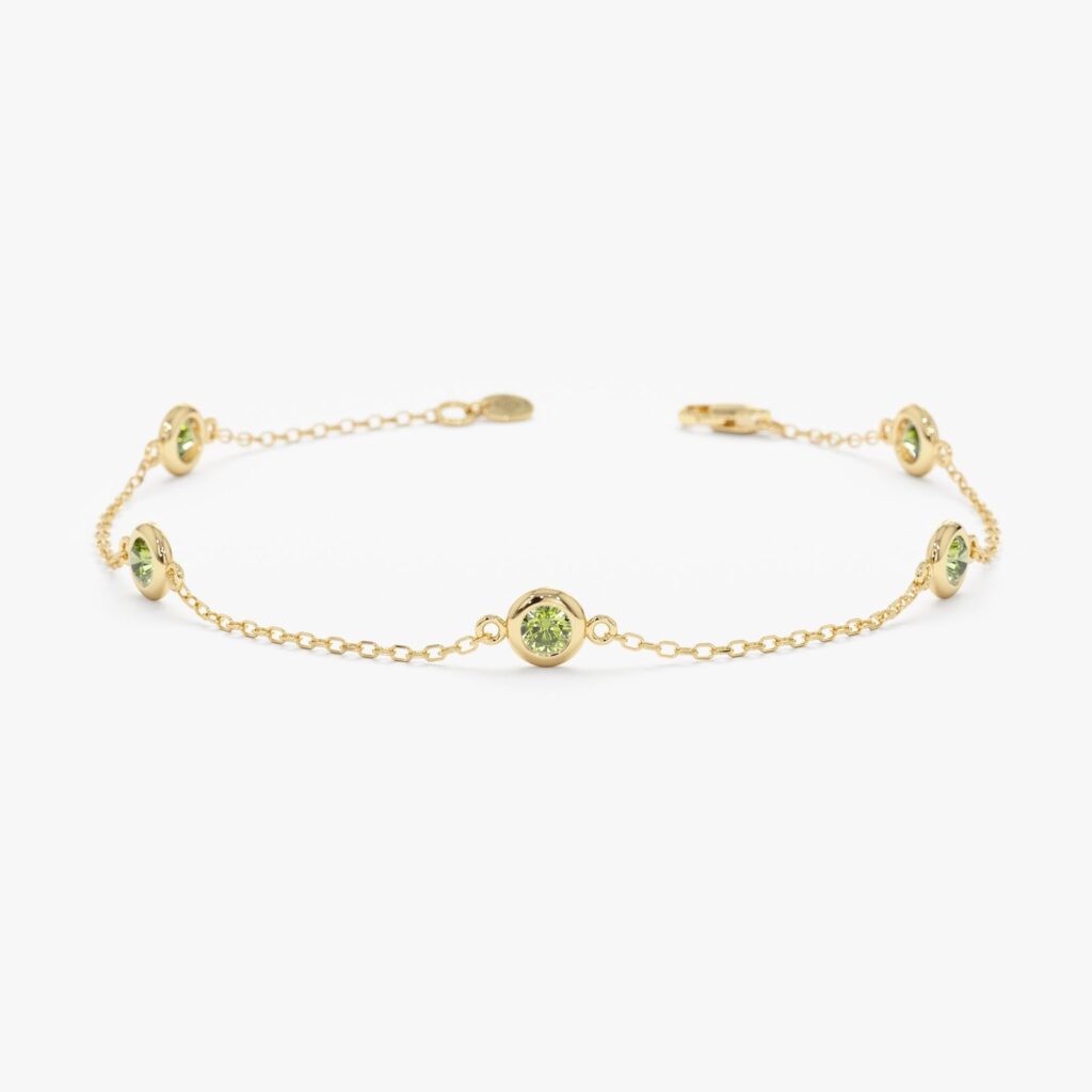 925 Sterling Silver Peridot Station Bracelet