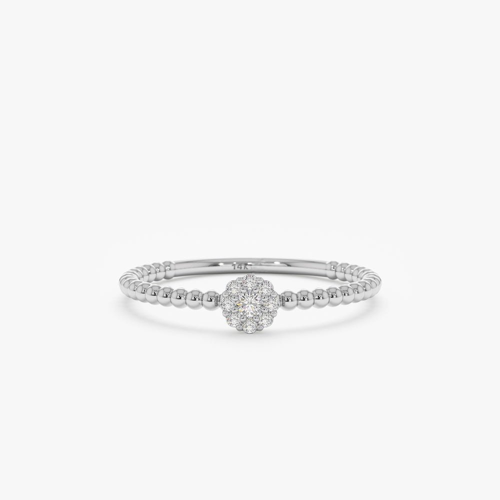 925 Sterling Silver Petite Diamond Flower Beaded Band