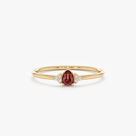925 Sterling Silver Petite Garnet Diamond Engagement Ring