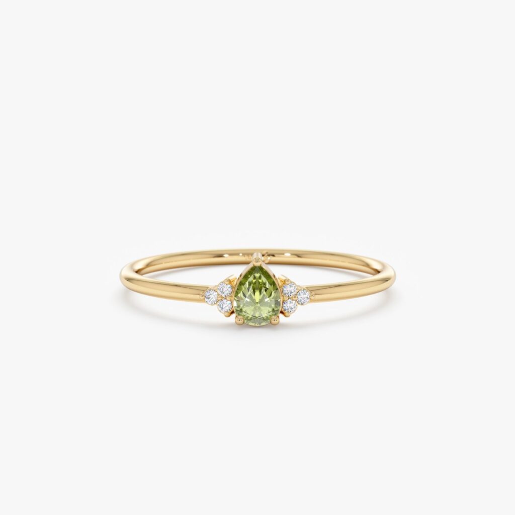 925 Sterling Silver Petite Peridot Diamonds Engagement Ring