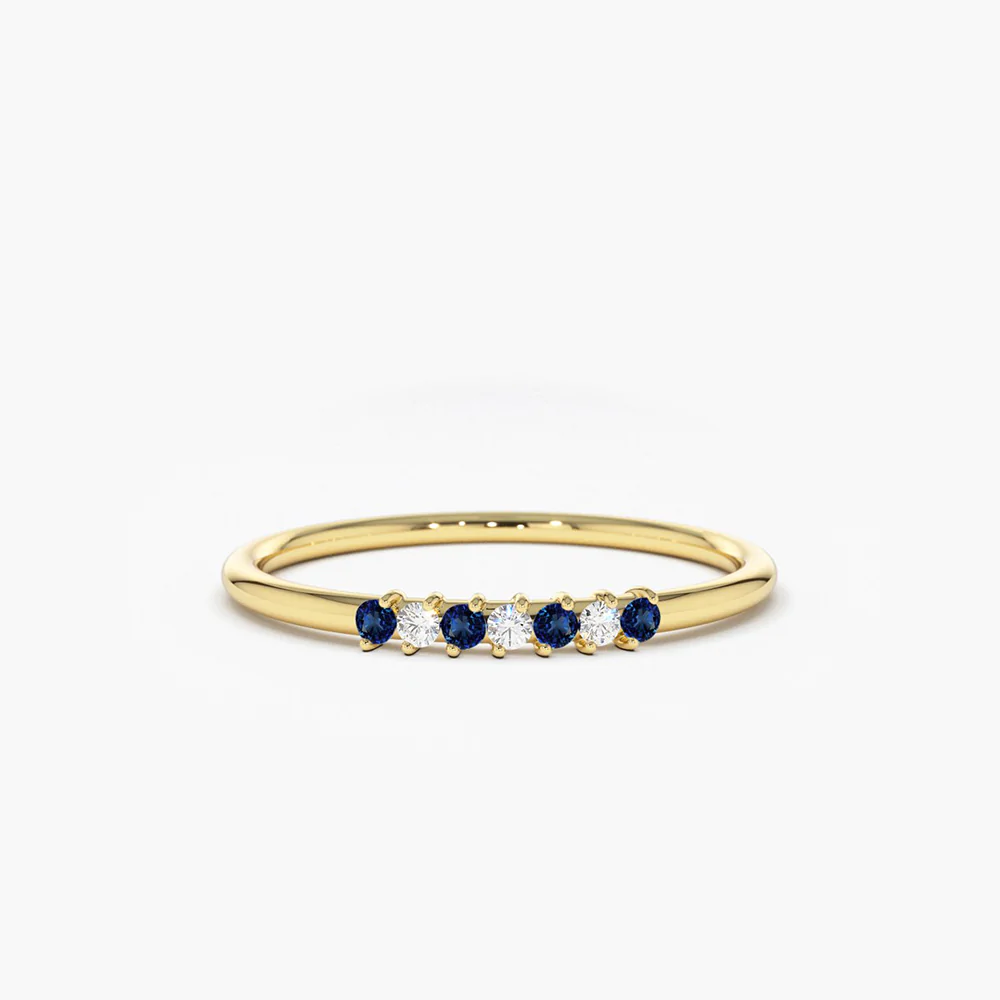 925 Sterling Silver Petite Sapphire and Diamond Ring