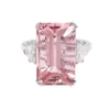 925 Sterling Silver Pink Morganite and Diamond Solitaire Cocktail Ring