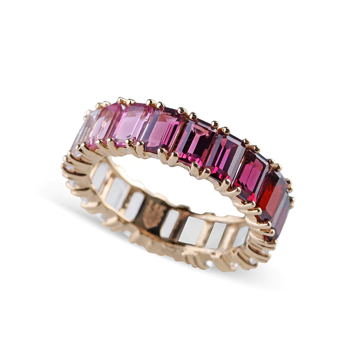 925 Sterling Silver Pink Ombre Emerald Cut Topaz Eternity Band