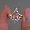 925 Sterling Silver Pink Sapphire and Diamond Engagement Ring Set