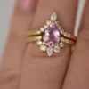 925 Sterling Silver Pink Sapphire and Diamond Engagement Ring Set - Image 3