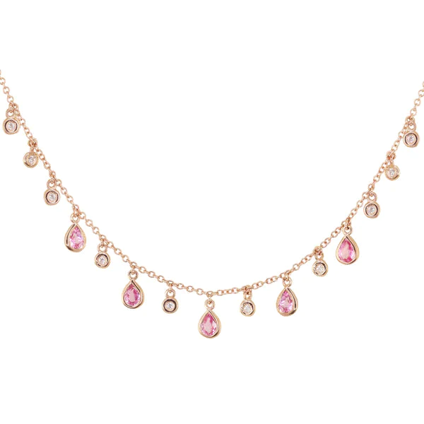 925 Sterling Silver Pink Sapphire And Diamond Teardrop Necklace