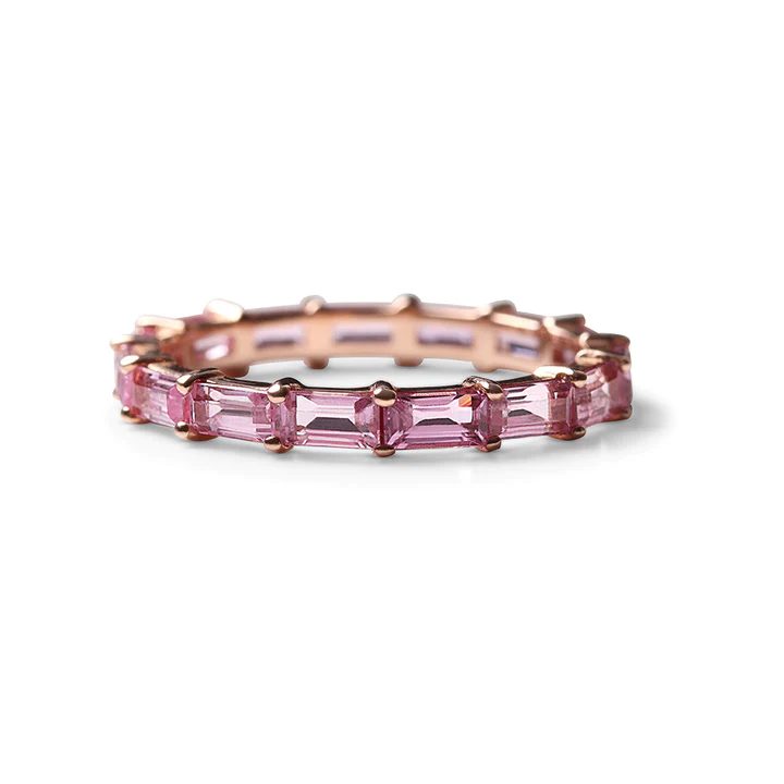 925 Sterling Silver Pink Sapphire Baguette Eternity Band