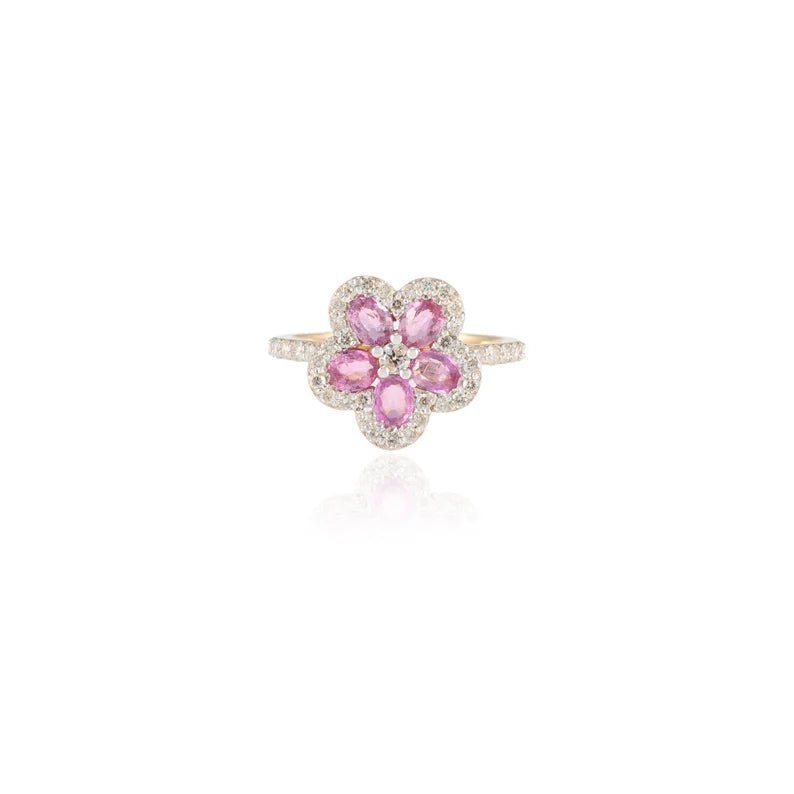 925 Sterling Silver Pink Sapphire Cherry Blossom Flower Ring