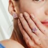 Pink sapphire cluster ring in 925 sterling silver with gold plating