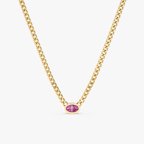 925 Sterling Silver Pink Sapphire Cuban Chain Necklace
