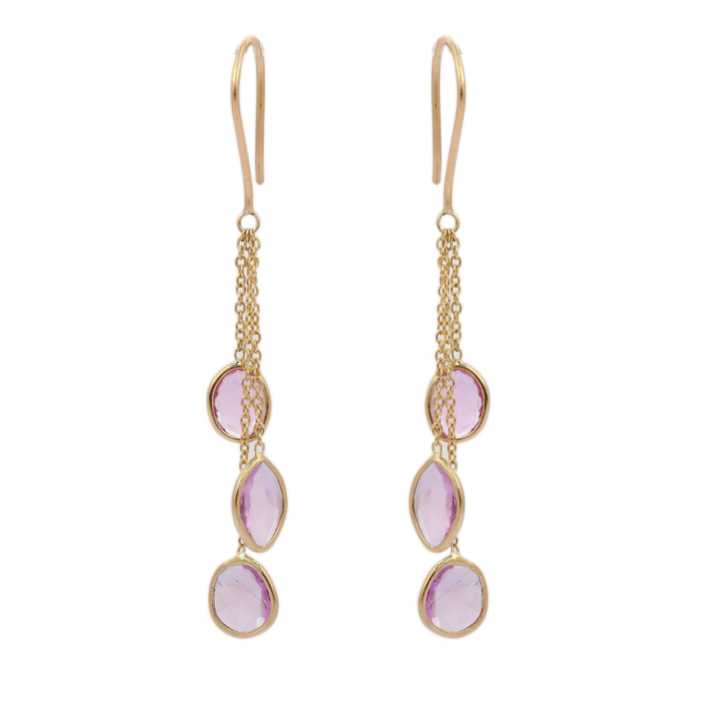 925 Sterling Silver Pink Sapphire Dangle Earrings