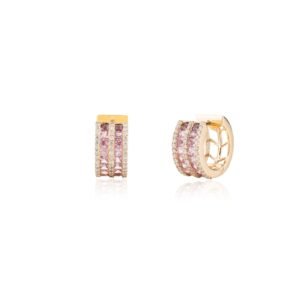 925 Sterling Silver Pink Sapphire & Diamond Huggie Hoop Earring