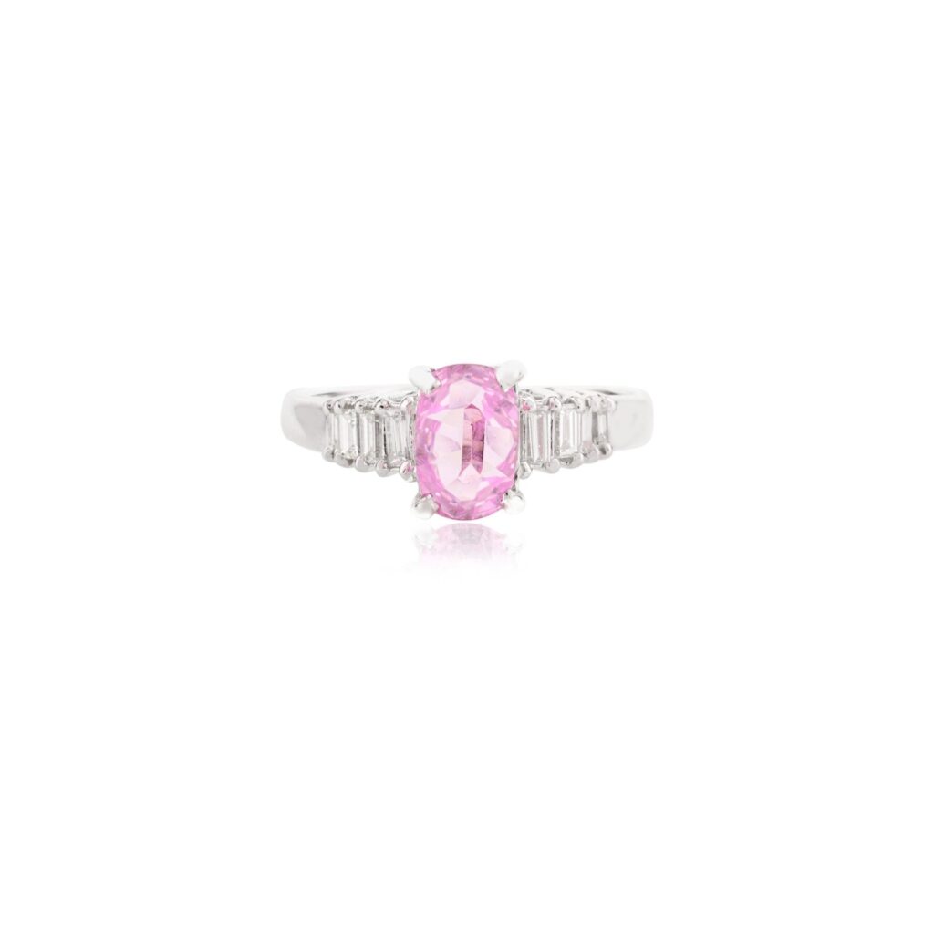 925 Sterling Silver Pink Sapphire Diamond Ring
