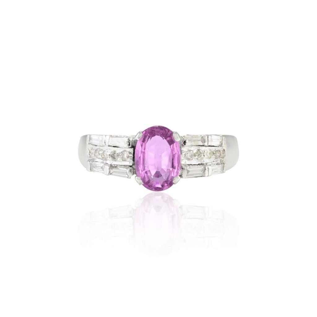 925 Sterling Silver Pink Sapphire & Diamond Ring