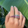 925 Sterling Silver Pink Sapphire Emerald Cut Eternity Band - Image 2