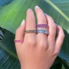 925 Sterling Silver Pink Sapphire Emerald Cut Eternity Band - Image 3