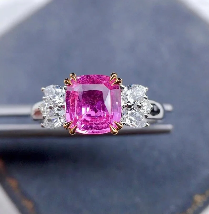 925 Sterling Silver Pink Sapphire Engagement Ring with Diamonds