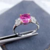 925 Sterling Silver Pink Sapphire Engagement Ring with Diamonds - Image 3