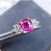 925 Sterling Silver Pink Sapphire Engagement Ring with Diamonds - Image 4