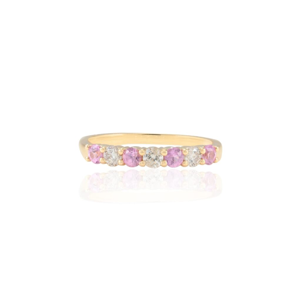 925 Sterling Silver Pink Sapphire Half Eternity Band