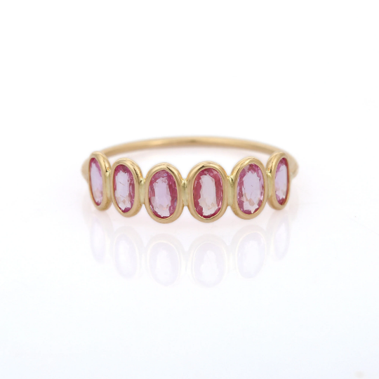 925 Sterling Silver Pink Sapphire Half Eternity Band