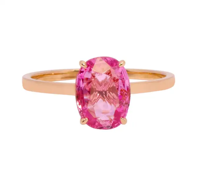 925 Sterling Silver Pink Sapphire Oval-Cut Ring in Prong Setting