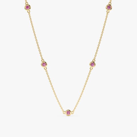 925 Sterling Silver Pink Sapphire Station Necklace