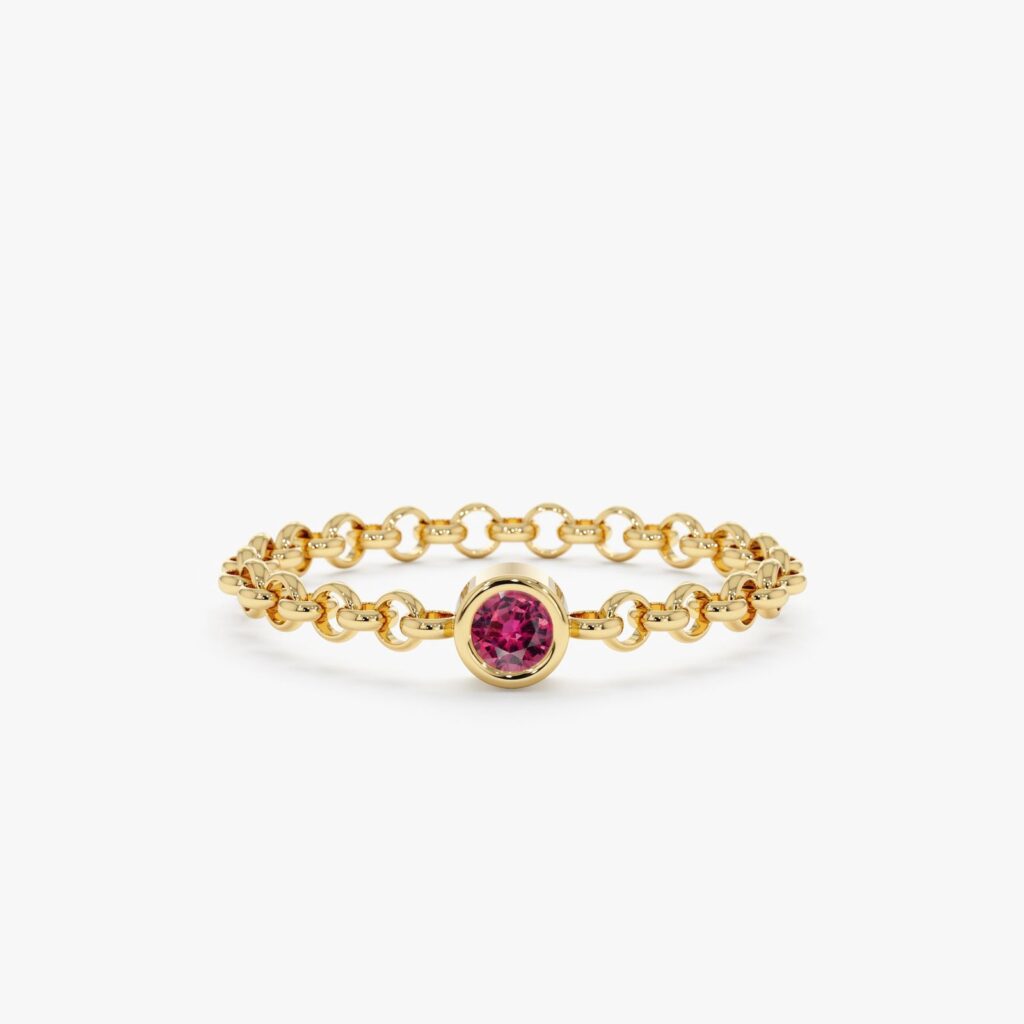 925 Sterling Silver Pink Tourmaline Chain Ring