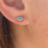 Marquis earrings featuring pave-set CZ stones and turquoise accents