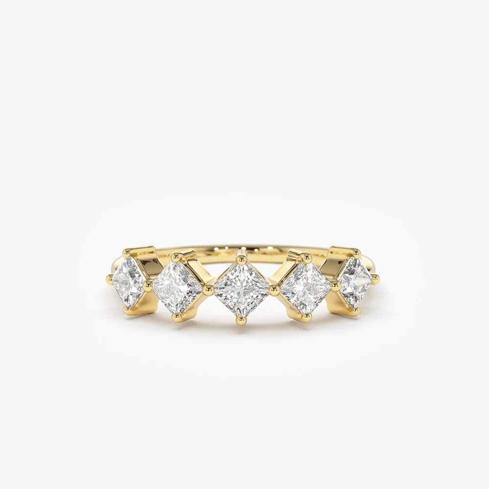 925 Sterling Silver Princess Cut 5 Stone Diamond Wedding Ring