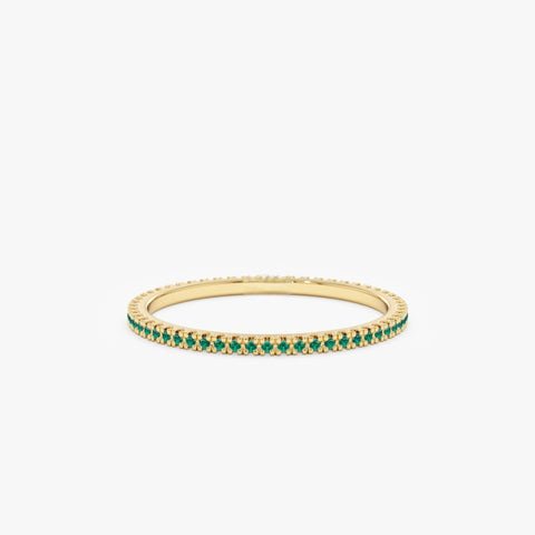 925 Sterling Silver Prong Emerald Eternity Band