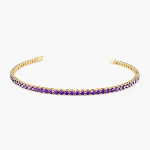 925 Sterling Silver Prong Setting Amethyst Tennis Bracelet
