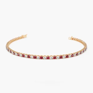 925 Sterling Silver Prong Setting Diamond and Ruby Tennis Bracelet