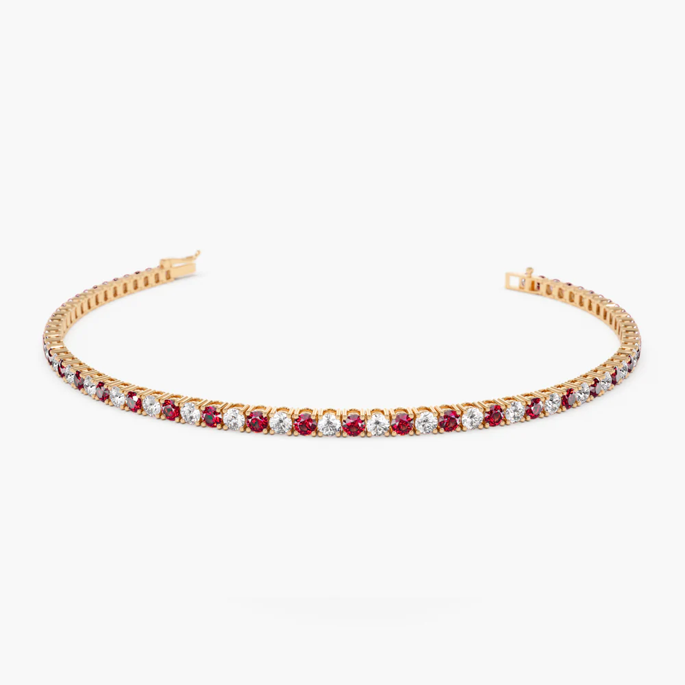 925 Sterling Silver Prong Setting Diamond and Ruby Tennis Bracelet