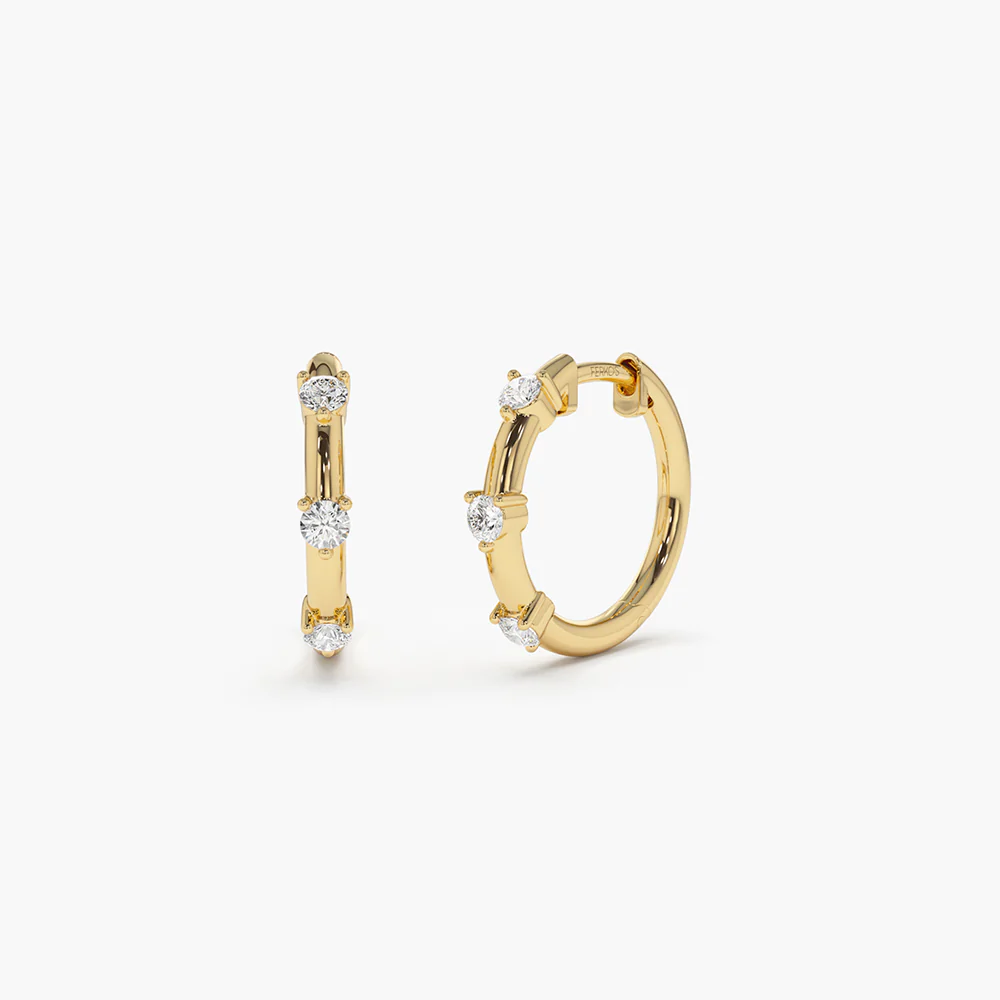 925 Sterling Silver Prong Setting Diamond Hoop Earrings