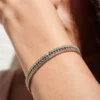 925 Sterling Silver Prong Setting Sapphire Tennis Bracelet - Image 5